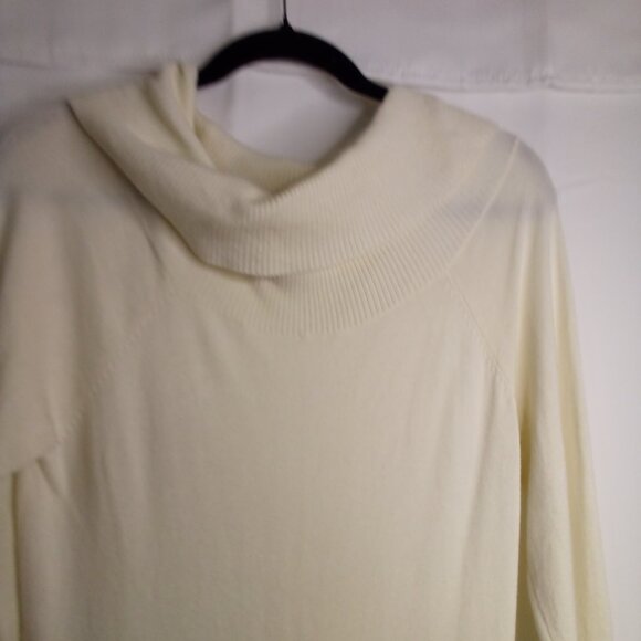 Guess Sweater Tunic Women L Long Sleeve Cowl Neck Zip Sides Off White - Picture 9 of 16